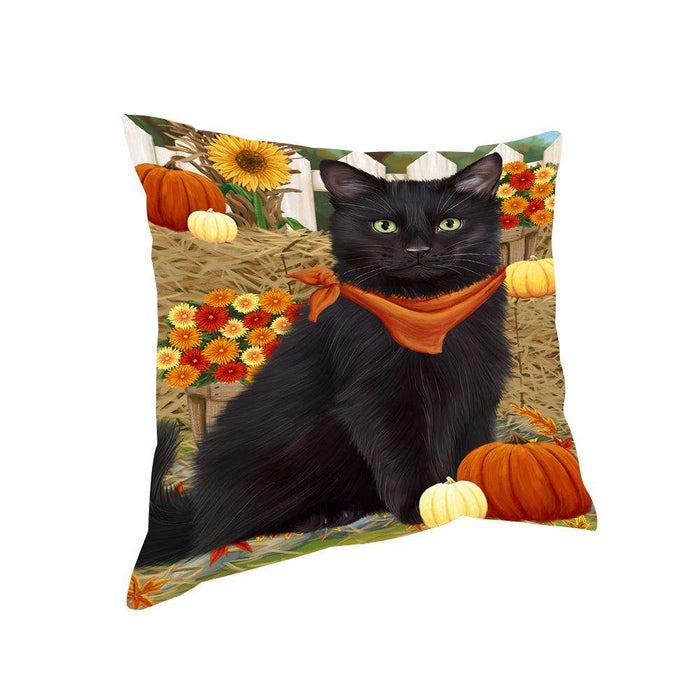 Fall Autumn Greeting Black Cat with Pumpkins Pillow PIL65396