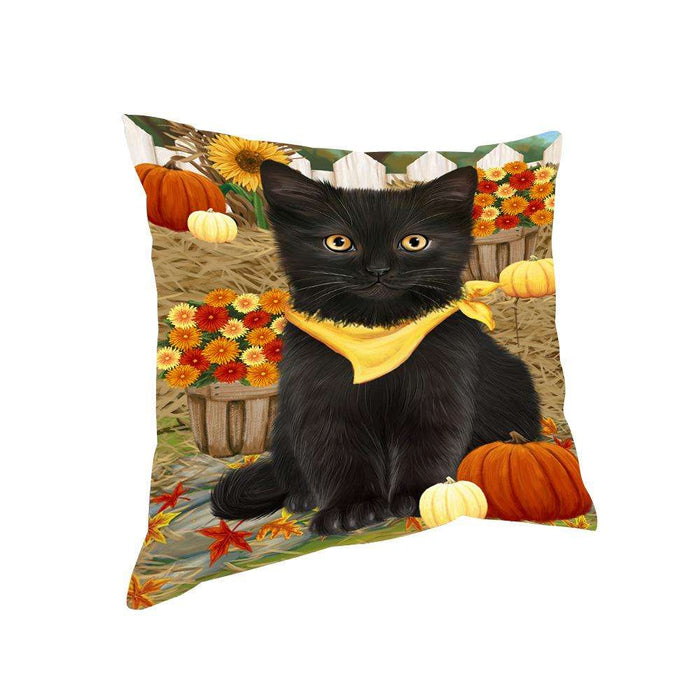 Fall Autumn Greeting Black Cat with Pumpkins Pillow PIL65400