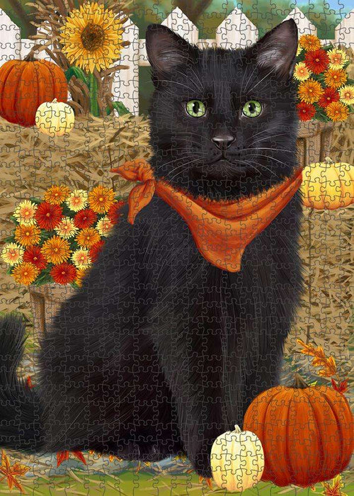 Fall Autumn Greeting Black Cat with Pumpkins Puzzle with Photo Tin PUZL60861