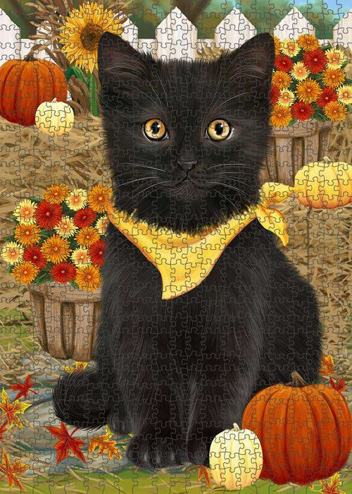 Fall Autumn Greeting Black Cat with Pumpkins Puzzle with Photo Tin PUZL60864