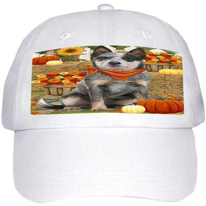 Fall Autumn Greeting Blue Heeler Dog with Pumpkins Ball Hat Cap HAT60669