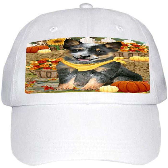 Fall Autumn Greeting Blue Heeler Dog with Pumpkins Ball Hat Cap HAT60672