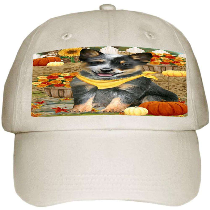 Fall Autumn Greeting Blue Heeler Dog with Pumpkins Ball Hat Cap HAT60672