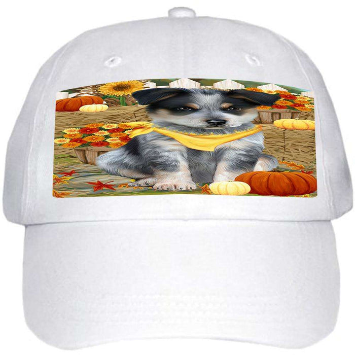 Fall Autumn Greeting Blue Heeler Dog with Pumpkins Ball Hat Cap HAT60675