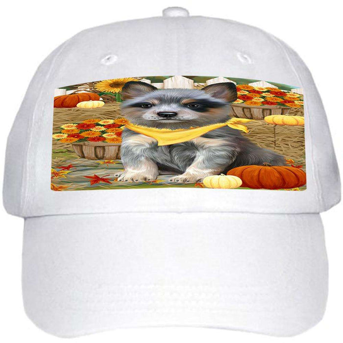 Fall Autumn Greeting Blue Heeler Dog with Pumpkins Ball Hat Cap HAT60678