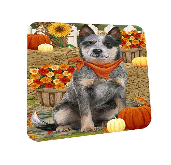 Fall Autumn Greeting Blue Heeler Dog with Pumpkins Coasters Set of 4 CST52271