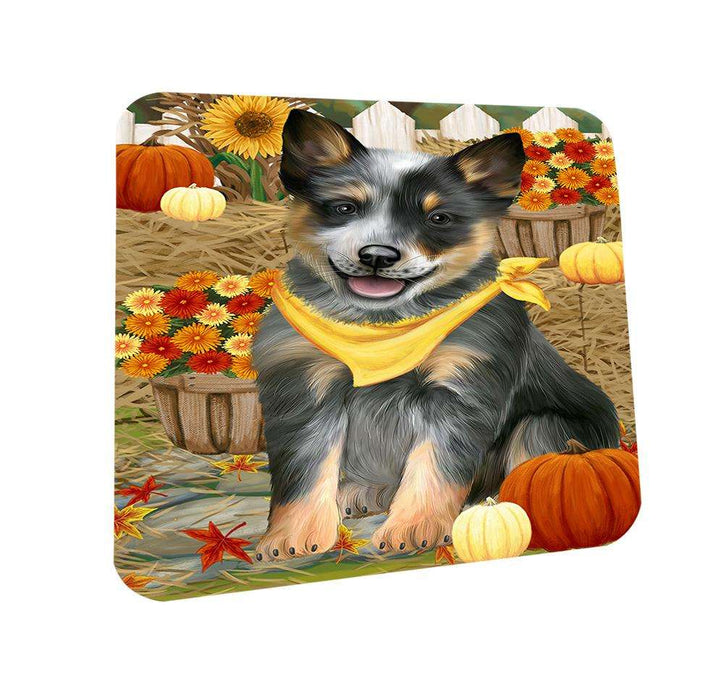 Fall Autumn Greeting Blue Heeler Dog with Pumpkins Coasters Set of 4 CST52272