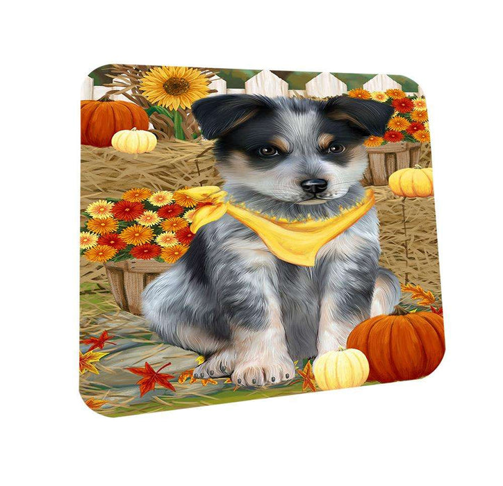 Fall Autumn Greeting Blue Heeler Dog with Pumpkins Coasters Set of 4 CST52273