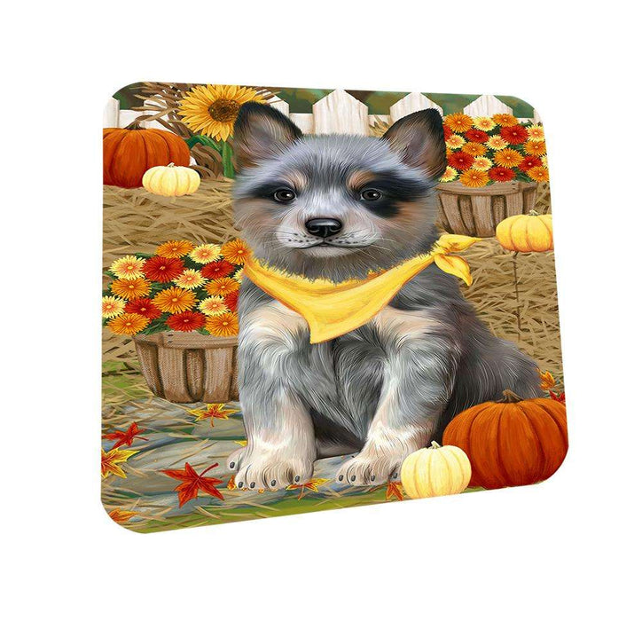 Fall Autumn Greeting Blue Heeler Dog with Pumpkins Coasters Set of 4 CST52274