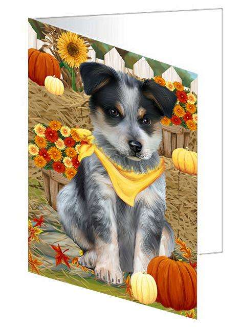 Fall Autumn Greeting Blue Heeler Dog with Pumpkins Handmade Artwork Assorted Pets Greeting Cards and Note Cards with Envelopes for All Occasions and Holiday Seasons GCD60971