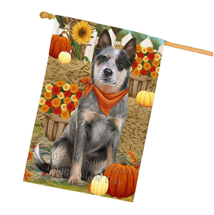 Fall Autumn Greeting Blue Heeler Dog with Pumpkins House Flag FLG52393