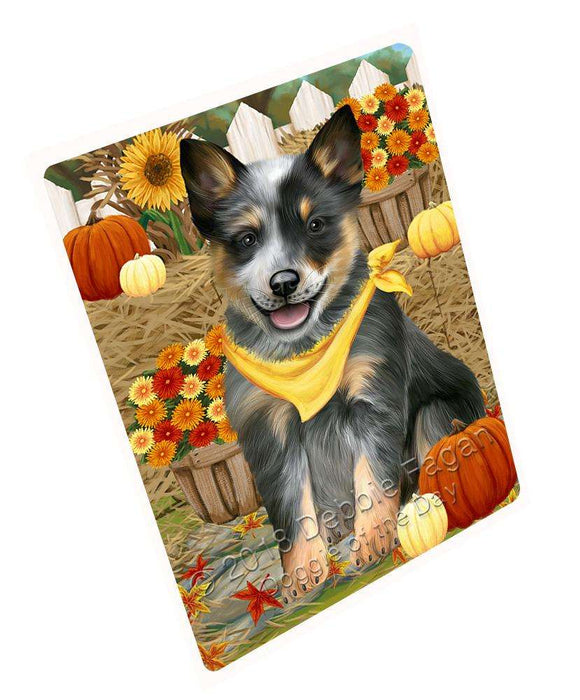 Fall Autumn Greeting Blue Heeler Dog with Pumpkins Large Refrigerator / Dishwasher Magnet RMAG74064