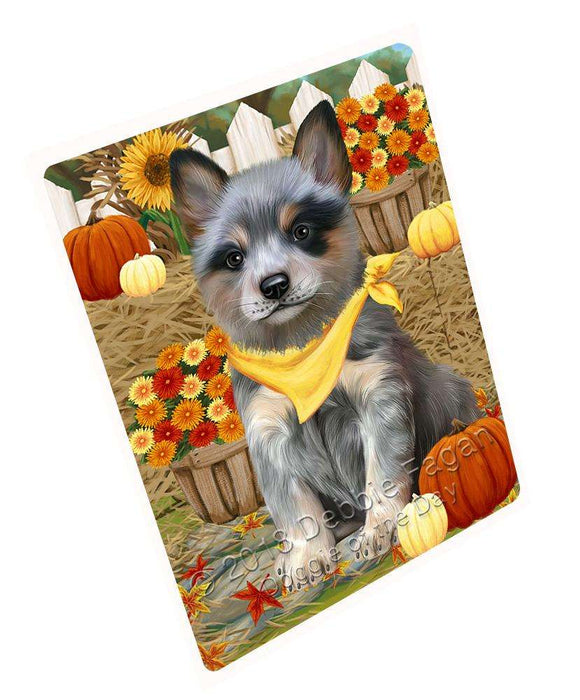 Fall Autumn Greeting Blue Heeler Dog with Pumpkins Large Refrigerator / Dishwasher Magnet RMAG74076