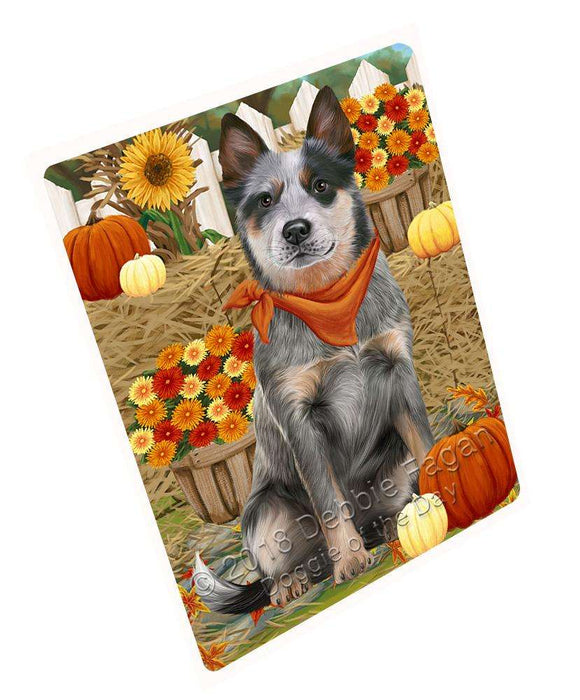 Fall Autumn Greeting Blue Heeler Dog With Pumpkins Magnet Mini (3.5" x 2") MAG61029