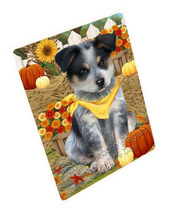 Fall Autumn Greeting Blue Heeler Dog With Pumpkins Magnet Mini (3.5" x 2") MAG61035