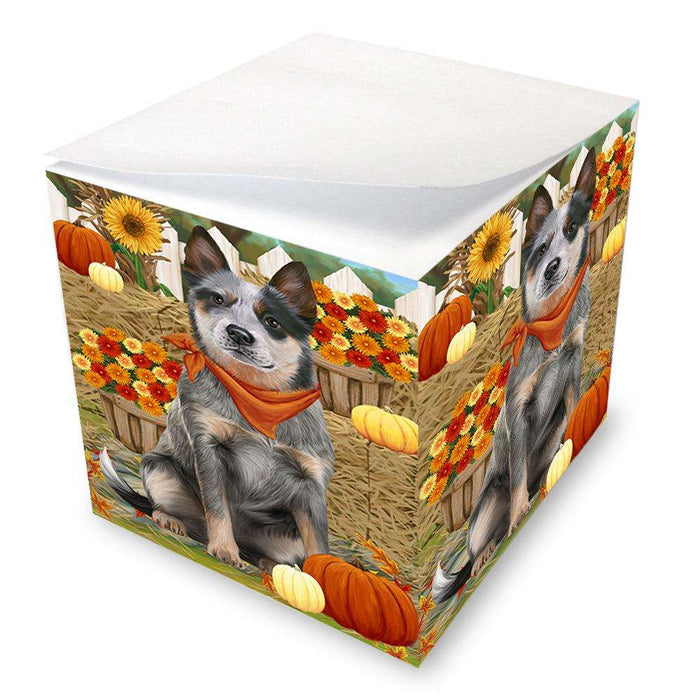 Fall Autumn Greeting Blue Heeler Dog with Pumpkins Note Cube NOC52312