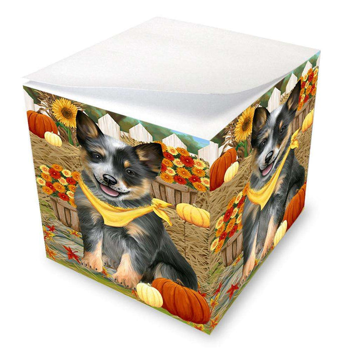 Fall Autumn Greeting Blue Heeler Dog with Pumpkins Note Cube NOC52313