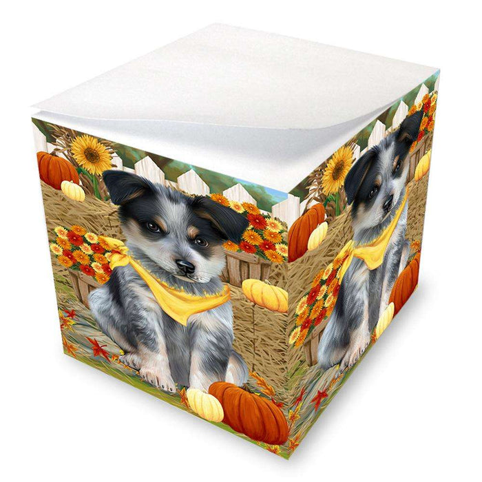 Fall Autumn Greeting Blue Heeler Dog with Pumpkins Note Cube NOC52314