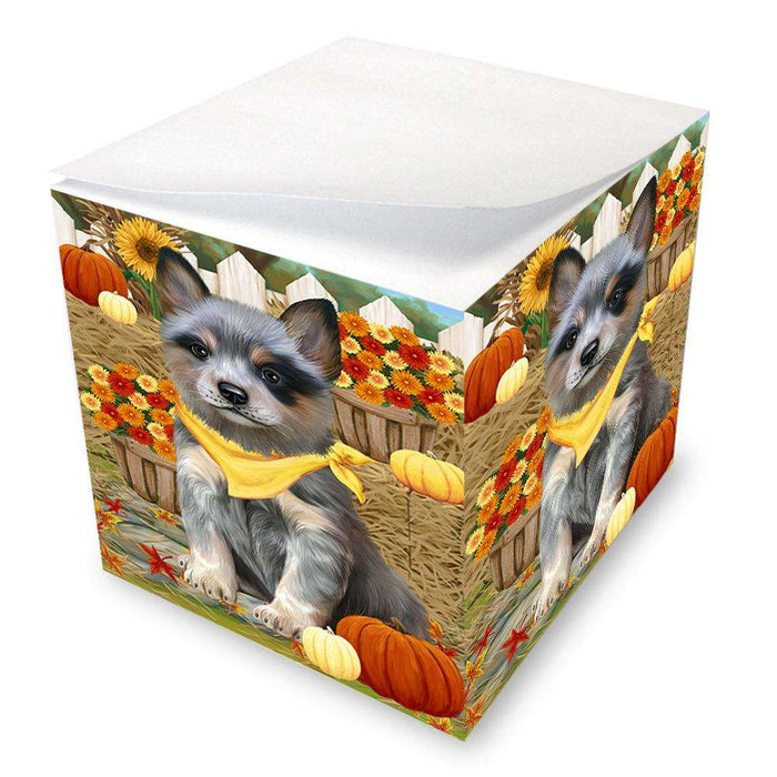 Fall Autumn Greeting Blue Heeler Dog with Pumpkins Note Cube NOC52315