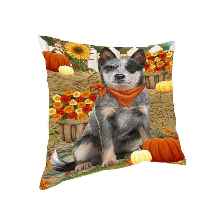Fall Autumn Greeting Blue Heeler Dog with Pumpkins Pillow PIL65404