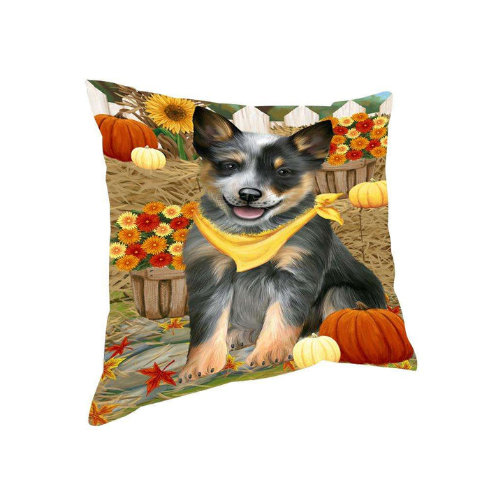 Fall Autumn Greeting Blue Heeler Dog with Pumpkins Pillow PIL65408