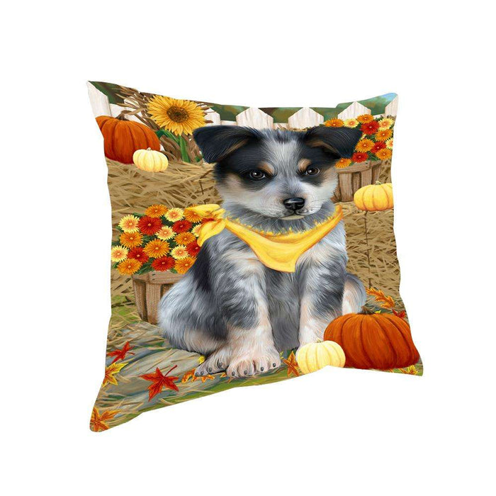 Fall Autumn Greeting Blue Heeler Dog with Pumpkins Pillow PIL65412