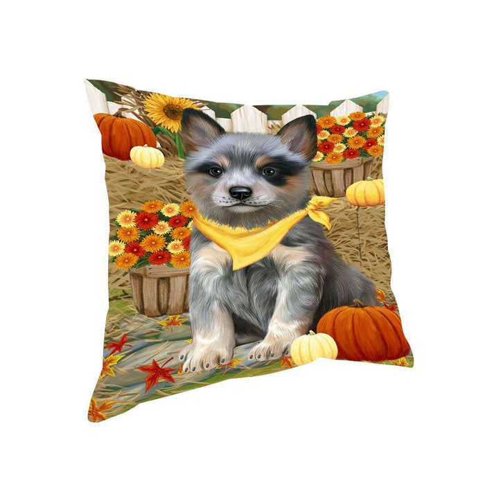 Fall Autumn Greeting Blue Heeler Dog with Pumpkins Pillow PIL65416