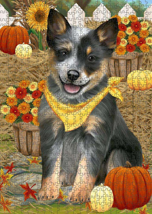 Fall Autumn Greeting Blue Heeler Dog with Pumpkins Puzzle with Photo Tin PUZL60870