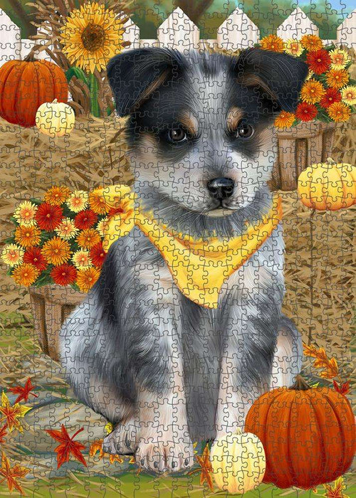 Fall Autumn Greeting Blue Heeler Dog with Pumpkins Puzzle with Photo Tin PUZL60873