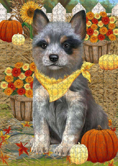 Fall Autumn Greeting Blue Heeler Dog with Pumpkins Puzzle with Photo Tin PUZL60876