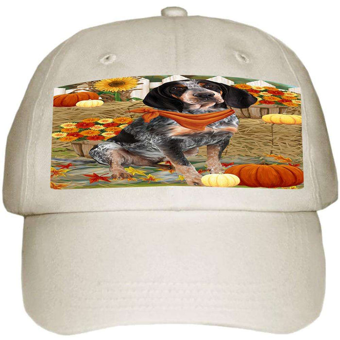 Fall Autumn Greeting Bluetick Coonhound Dog with Pumpkins Ball Hat Cap HAT55800