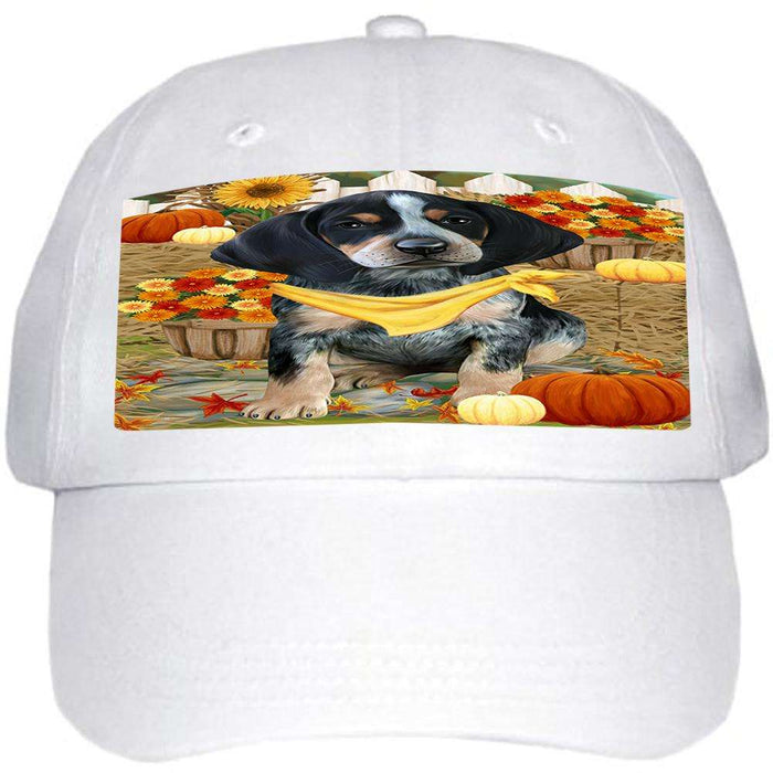 Fall Autumn Greeting Bluetick Coonhound Dog with Pumpkins Ball Hat Cap HAT55803