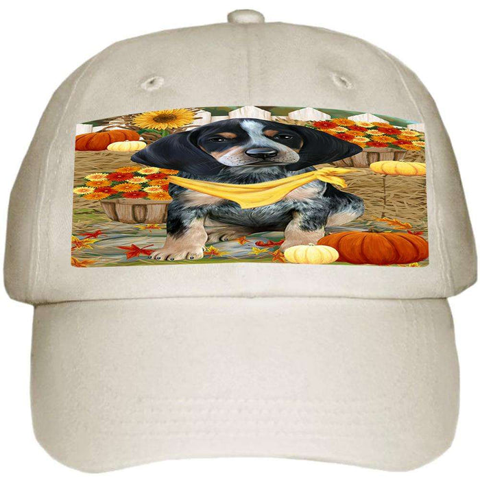 Fall Autumn Greeting Bluetick Coonhound Dog with Pumpkins Ball Hat Cap HAT55803