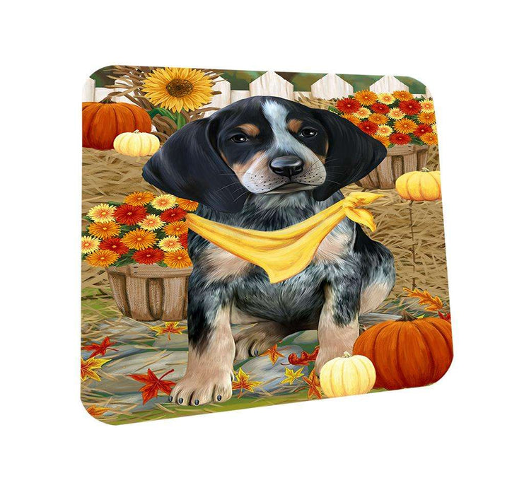 Fall Autumn Greeting Bluetick Coonhound Dog with Pumpkins Coasters Set of 4 CST50637