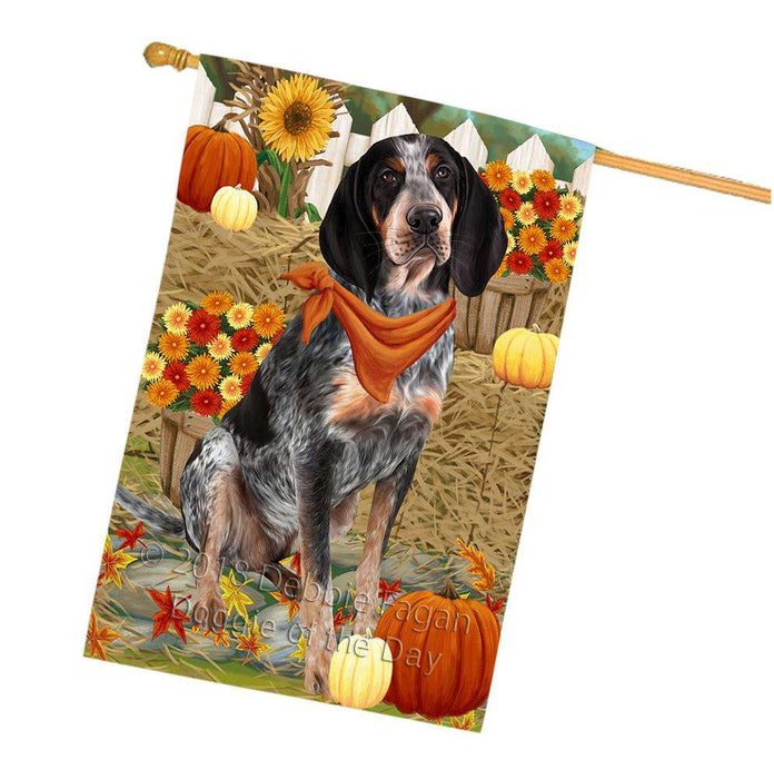 Fall Autumn Greeting Bluetick Coonhound Dog with Pumpkins House Flag FLG50706