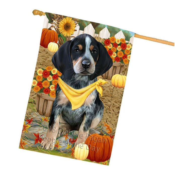 Fall Autumn Greeting Bluetick Coonhound Dog with Pumpkins House Flag FLG50707