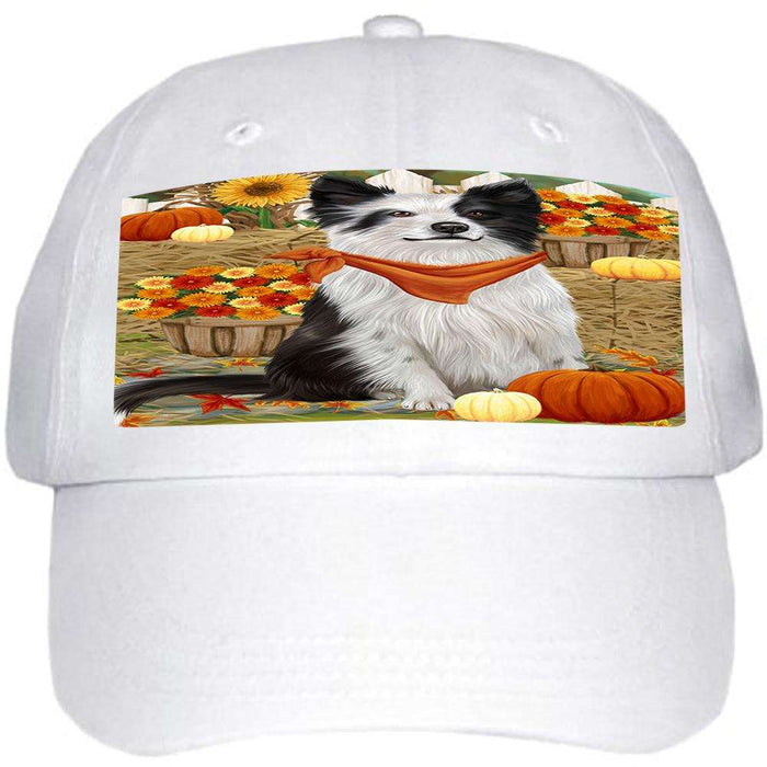 Fall Autumn Greeting Border Collie Dog with Pumpkins Ball Hat Cap HAT55806