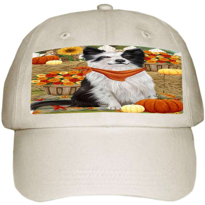 Fall Autumn Greeting Border Collie Dog with Pumpkins Ball Hat Cap HAT55806