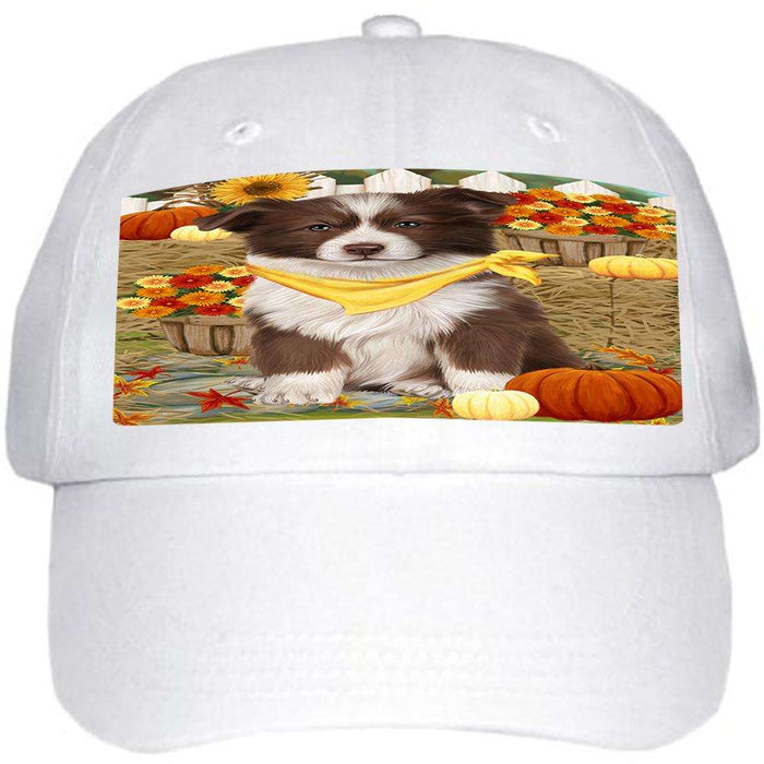 Fall Autumn Greeting Border Collie Dog with Pumpkins Ball Hat Cap HAT55809