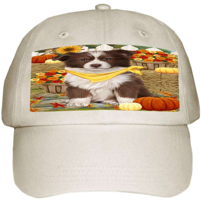 Fall Autumn Greeting Border Collie Dog with Pumpkins Ball Hat Cap HAT55809