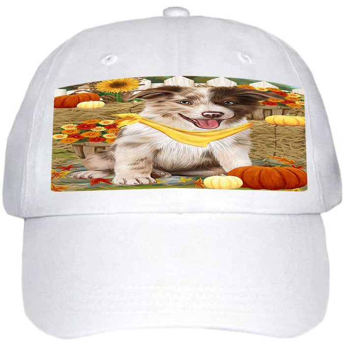 Fall Autumn Greeting Border Collie Dog with Pumpkins Ball Hat Cap HAT55812