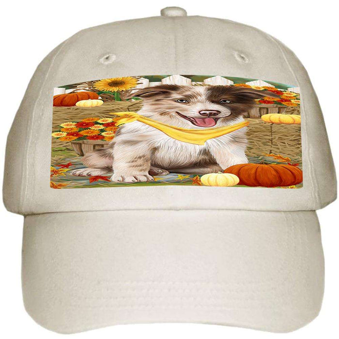 Fall Autumn Greeting Border Collie Dog with Pumpkins Ball Hat Cap HAT55812