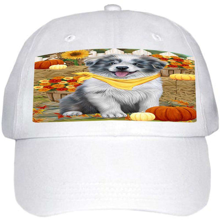 Fall Autumn Greeting Border Collie Dog with Pumpkins Ball Hat Cap HAT55815