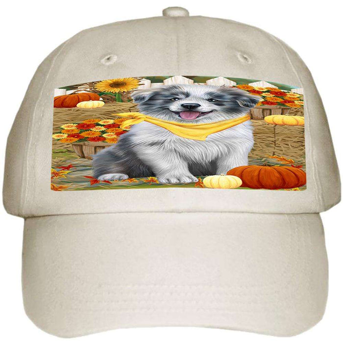 Fall Autumn Greeting Border Collie Dog with Pumpkins Ball Hat Cap HAT55815