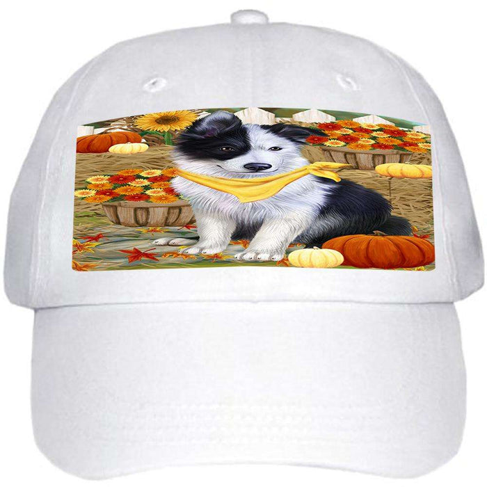 Fall Autumn Greeting Border Collie Dog with Pumpkins Ball Hat Cap HAT55818