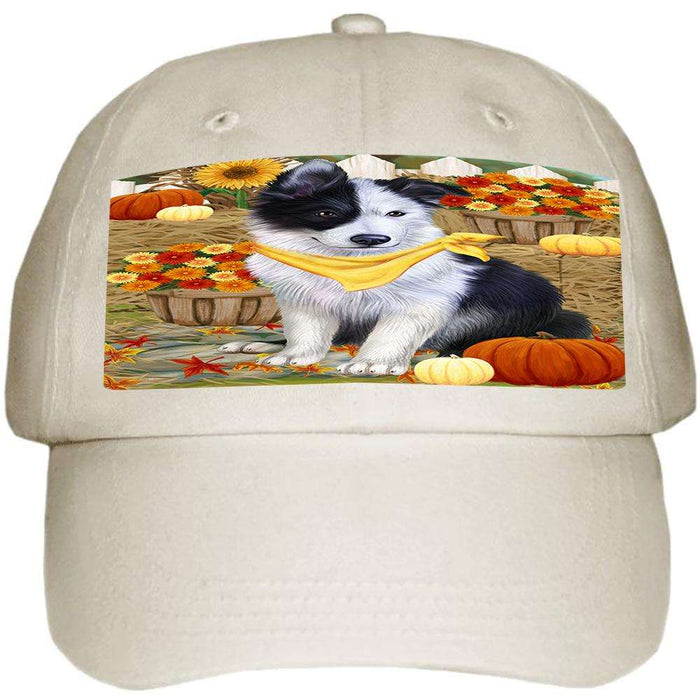 Fall Autumn Greeting Border Collie Dog with Pumpkins Ball Hat Cap HAT55818