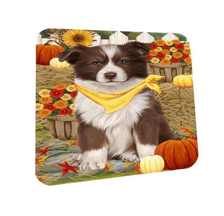 Fall Autumn Greeting Border Collie Dog with Pumpkins Coasters Set of 4 CST50639