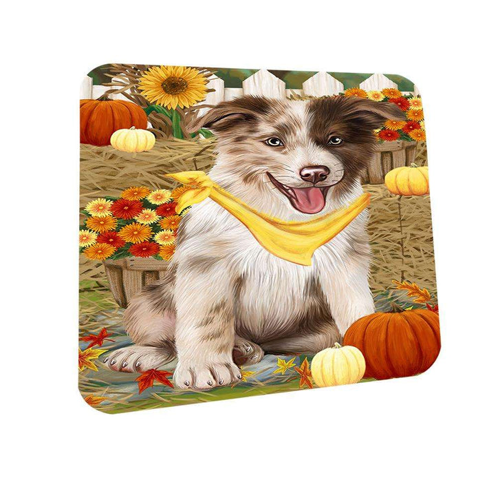 Fall Autumn Greeting Border Collie Dog with Pumpkins Coasters Set of 4 CST50640