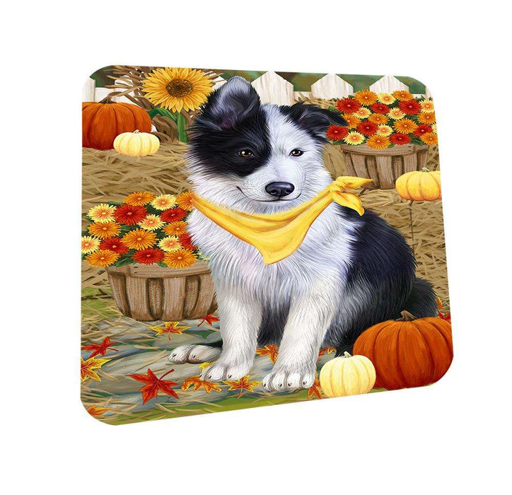 Fall Autumn Greeting Border Collie Dog with Pumpkins Coasters Set of 4 CST50642