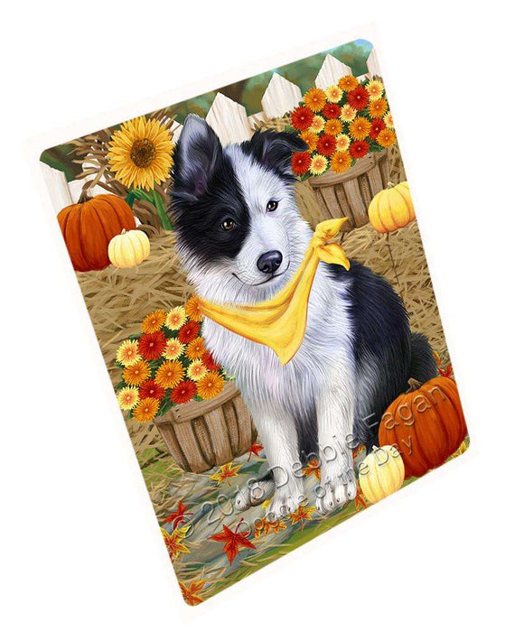 Fall Autumn Greeting Border Collie Dog with Pumpkins Cutting Board C56109